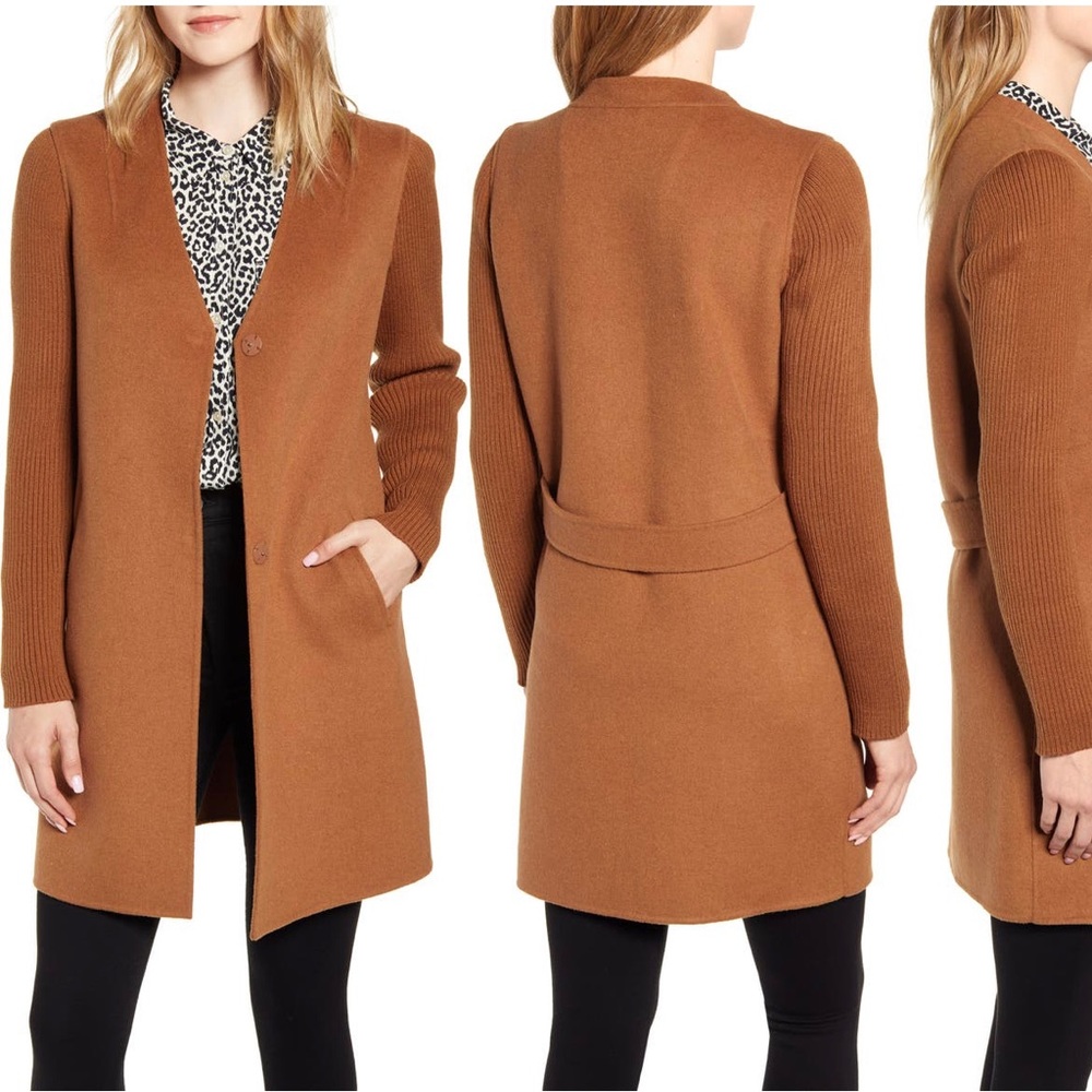 Kenneth Cole New York NWOT Knit Sleeve Wool Blend Coat Vicunna